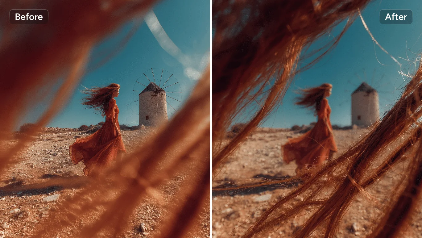 effet avant/après modifiant le focus d’un portrait de fille avec Nano Banana Pro